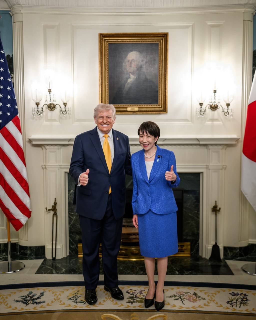 President Donald J. Trump poses for a photo with Japanese Prime Minister Sanae Takaichi in the Diplomatic Reception Room of the White House, Thursday, March 19, 2026. (Official White House Photo by Daniel Torok)