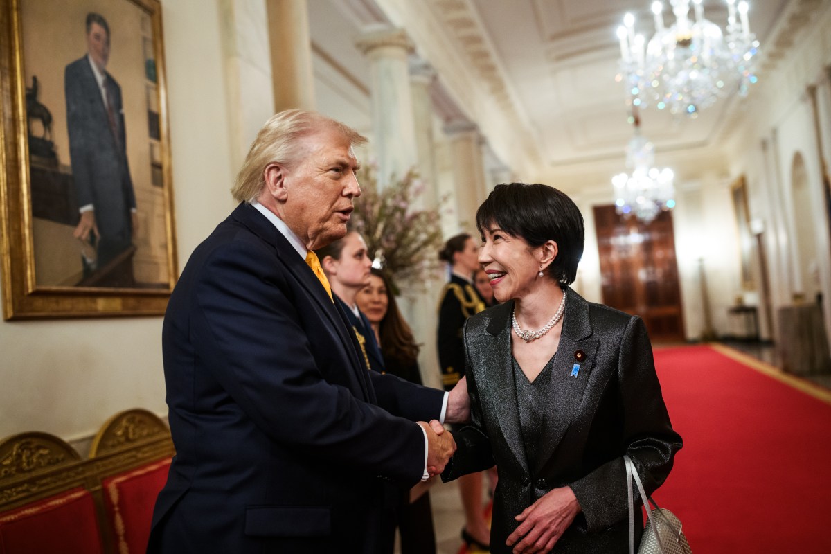 President Donald J. Trump greets Japanese Prime Minister Sanae Takaichi before dinner in the State Dining Room of the White House, Thursday, March 19, 2026. (Official White House Photo by Joyce N. Boghosian)