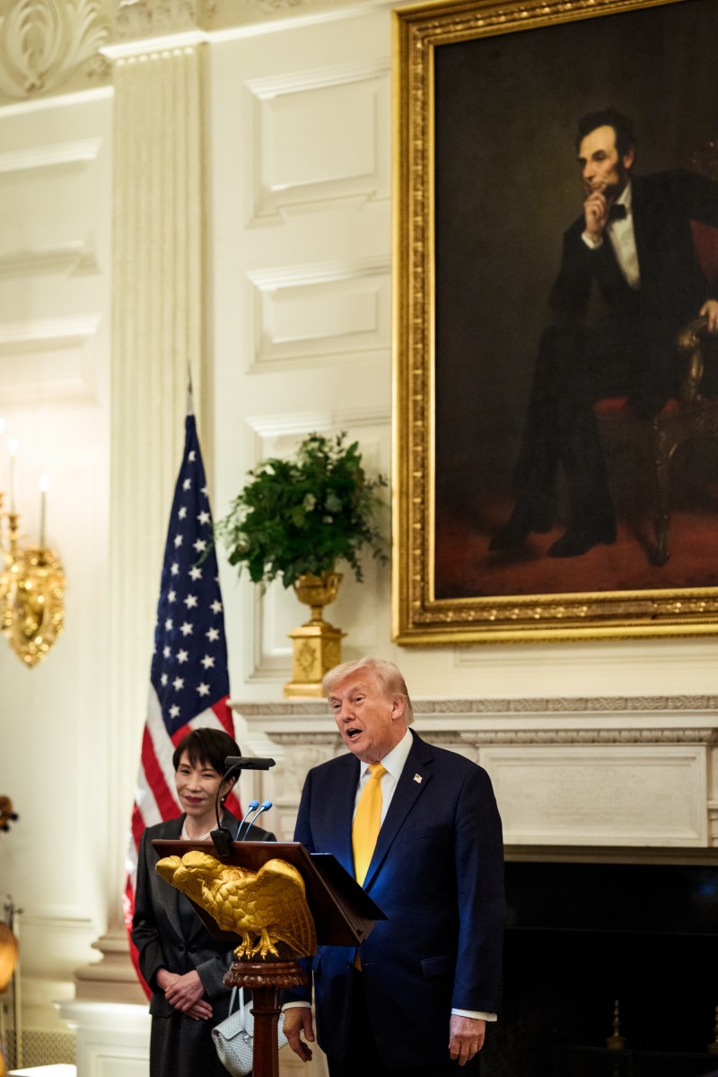 President Donald J. Trump and Japanese Prime Minister Sanae Takaichi deliver remarks in the the State Dining Room of the White House, Thursday, March 19, 2026. (Official White House Photo by Joyce N. Boghosian)