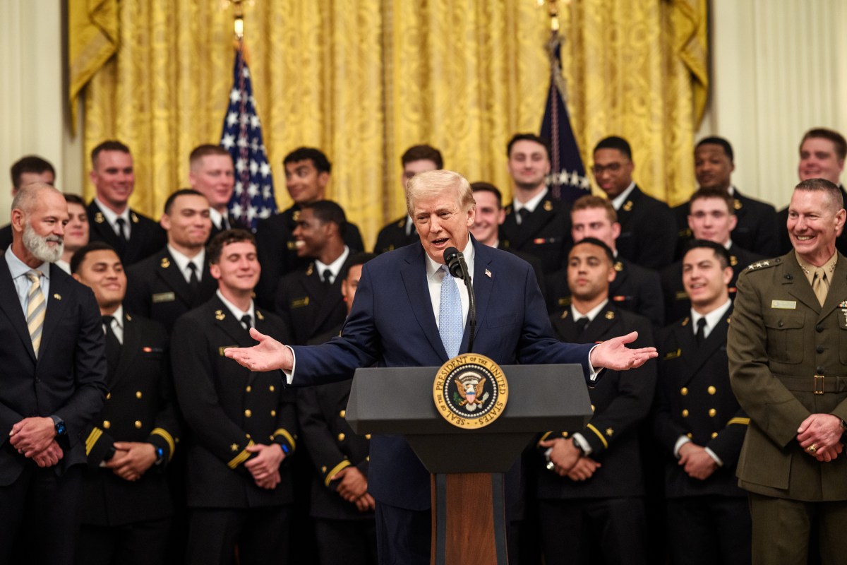 President Donald J. Trump delivers remarks at a Commander in Chief Trophy presentation for the U.S. Naval Academy’s Navy Midshipmen football team, Friday, March 20, 2026, in the East Room of the White House. (Official White House Photo by Joyce N. Boghosian)