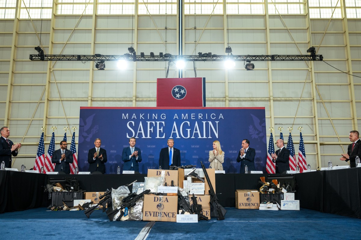 President Donald J. Trump attends the Memphis Safe Task Force roundtable on public safety at Tennessee Air National Guard Base, Tennessee on Monday, March 23, 2026. (Official White House photo by Molly Riley)