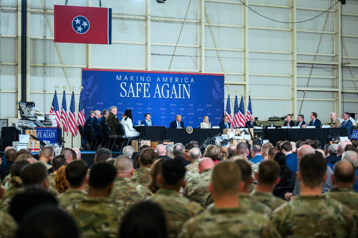 President Donald J. Trump attends the Memphis Safe Task Force roundtable on public safety at Tennessee Air National Guard Base, Tennessee on Monday, March 23, 2026. (Official White House photo by Molly Riley)