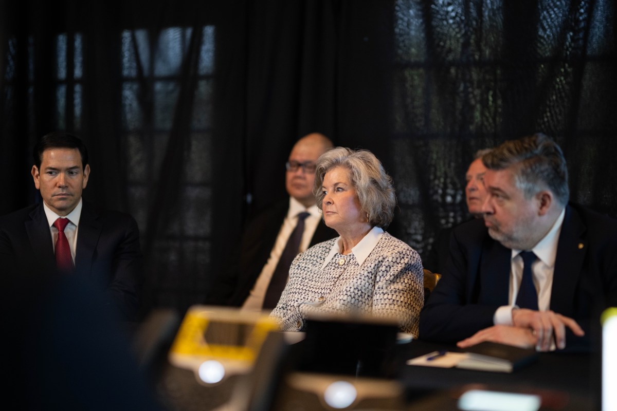 Susie Wiles listens as President Donald J. Trump oversees Operation Epic Fury at Mar-a-Lago, Palm Beach, FL, March 1, 2026. (White House photo by Daniel Torok)
