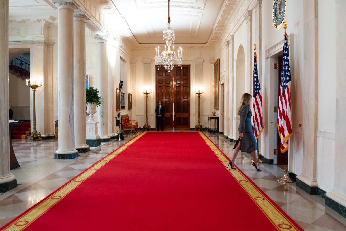 First Lady Melania Trump makes an announcement in the Grand Foyer of the White House, Thursday, April 9, 2026. (Official White House Photo by Cody Hendrix)
