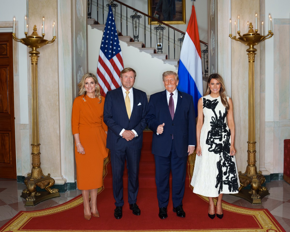 President Donald J. Trump and First Lady Melania Trump greet King Willem-Alexander and Queen Maxima of the Netherlands, and Prime Minister Rob Jetten of the Netherlands, Monday, April 13, 2026, in the Diplomatic Reception Room of the White House. (Official White House Photo by Andrea Hanks)