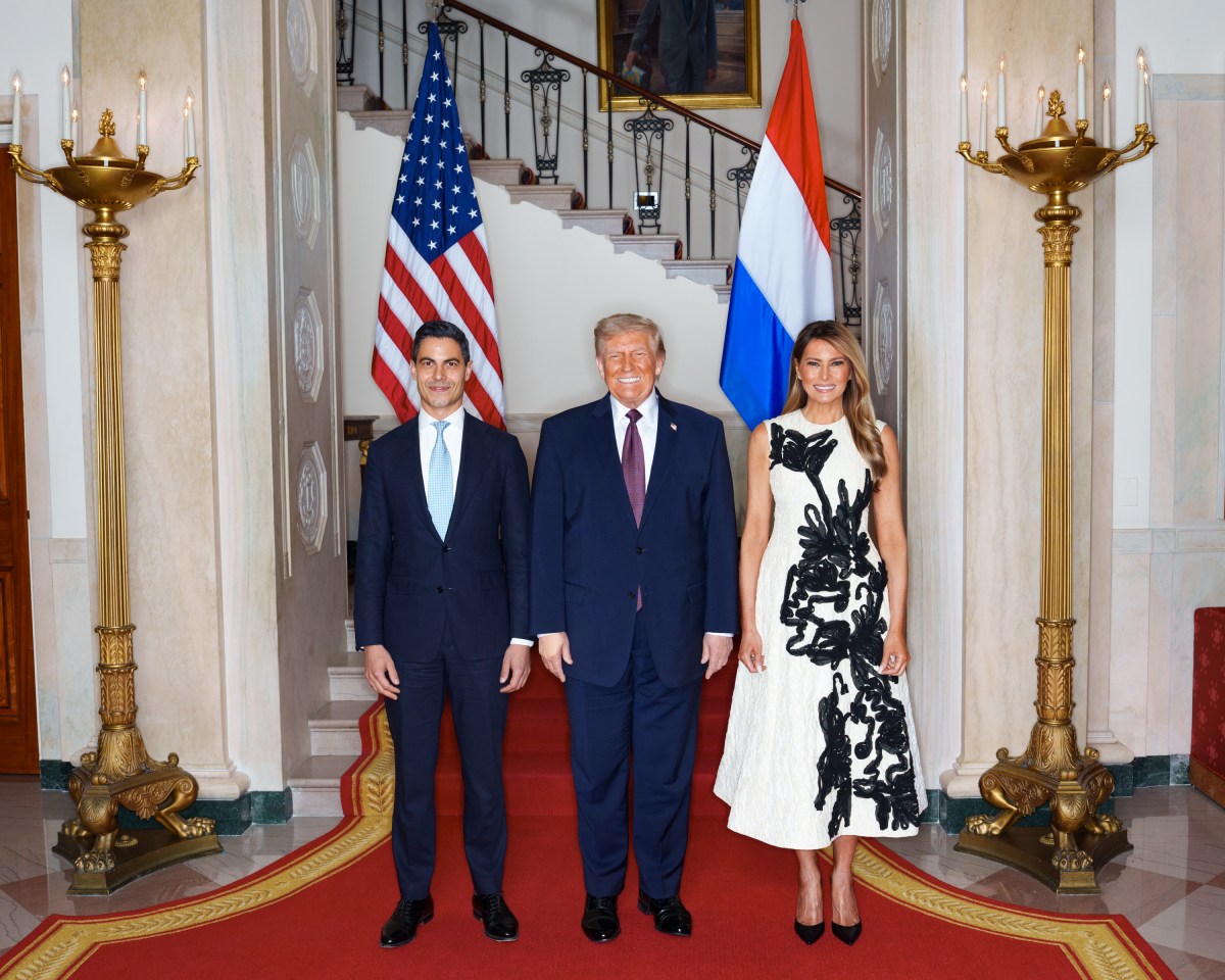 President Donald J. Trump and First Lady Melania Trump greet King Willem-Alexander and Queen Maxima of the Netherlands, and Prime Minister Rob Jetten of the Netherlands, Monday, April 13, 2026, in the Diplomatic Reception Room of the White House. (Official White House Photo by Andrea Hanks)