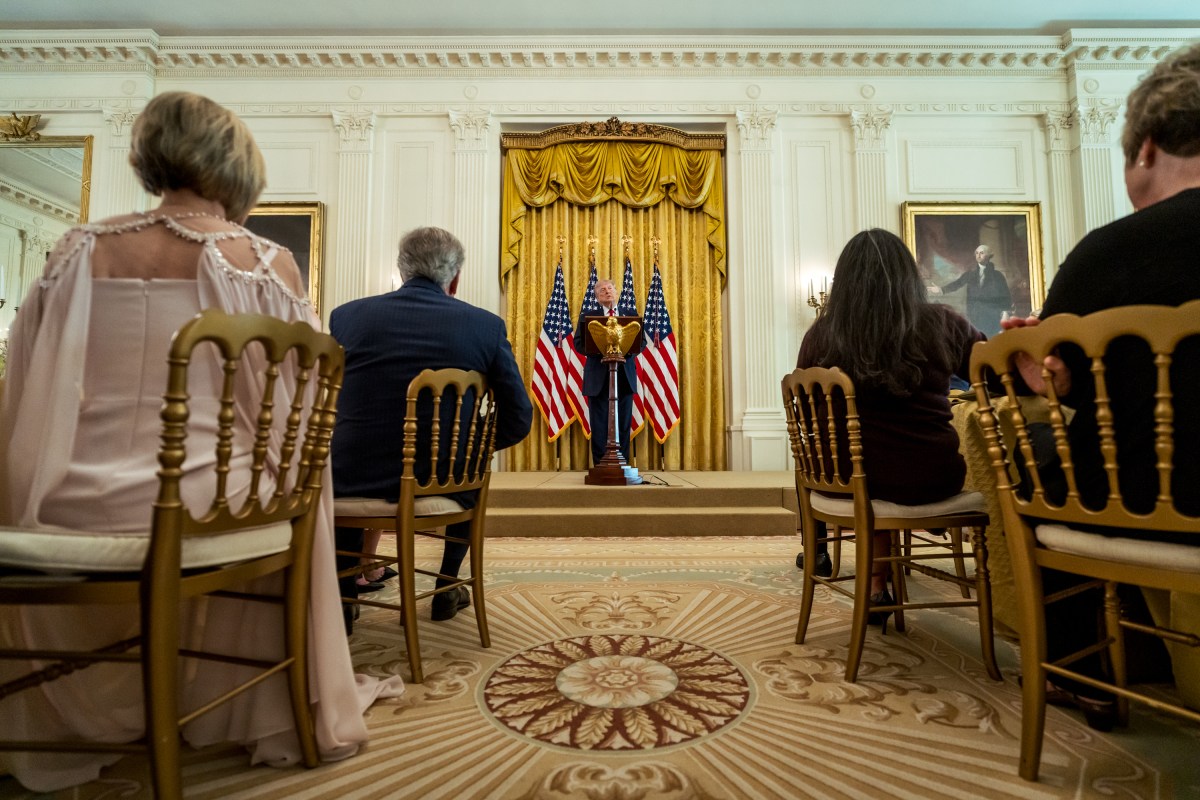 President Donald J. Trump delivers remarks in the East Room of the White House at a Faith Office Easter lunch, Wednesday, April 1, 2026. (Official White House Photo by Abe McNatt)