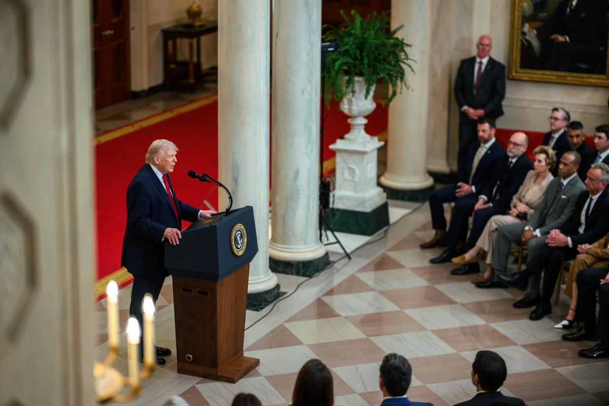 President Donald Trump delivers an address to the nation, Wednesday, April 1, 2026, in the Cross Hall of the White House. (Official White House Photo by Daniel Torok)