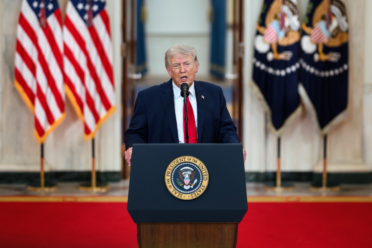 President Donald Trump delivers an address to the nation, Wednesday, April 1, 2026, in the Cross Hall of the White House. (Official White House Photo by Daniel Torok)