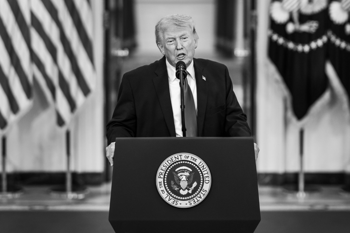 President Donald Trump delivers an address to the nation, Wednesday, April 1, 2026, in the Cross Hall of the White House. (Official White House Photo by Daniel Torok)