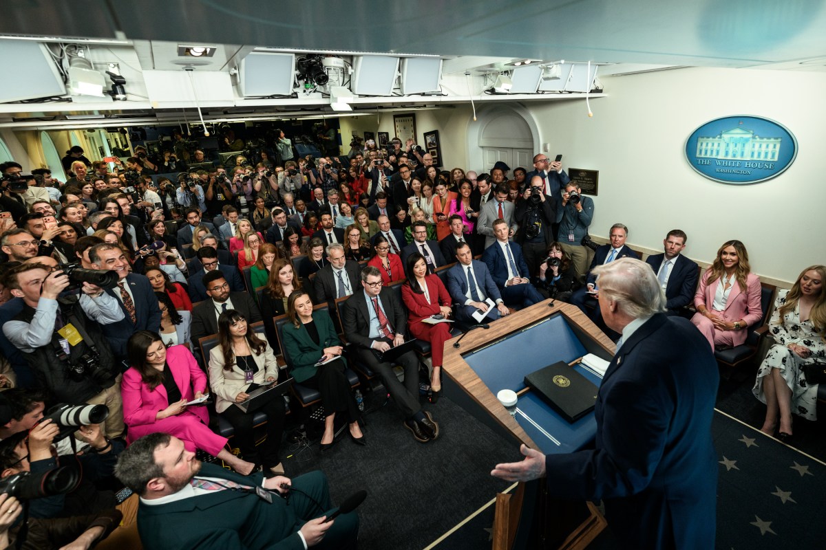 President Donald J. Trump updates members of the media on the rescue of missing U.S. airmen in Iran, Monday, April 6, 2026, at the James S. Brady Press Briefing Room of the White House. (Official White House Photo by Daniel Torok)