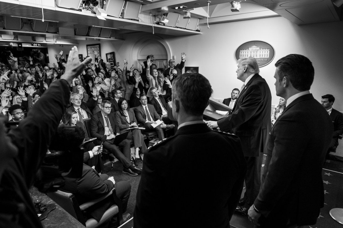 President Donald J. Trump updates members of the media on the rescue of missing U.S. airmen in Iran, Monday, April 6, 2026, at the James S. Brady Press Briefing Room of the White House. (Official White House Photo by Molly Riley)