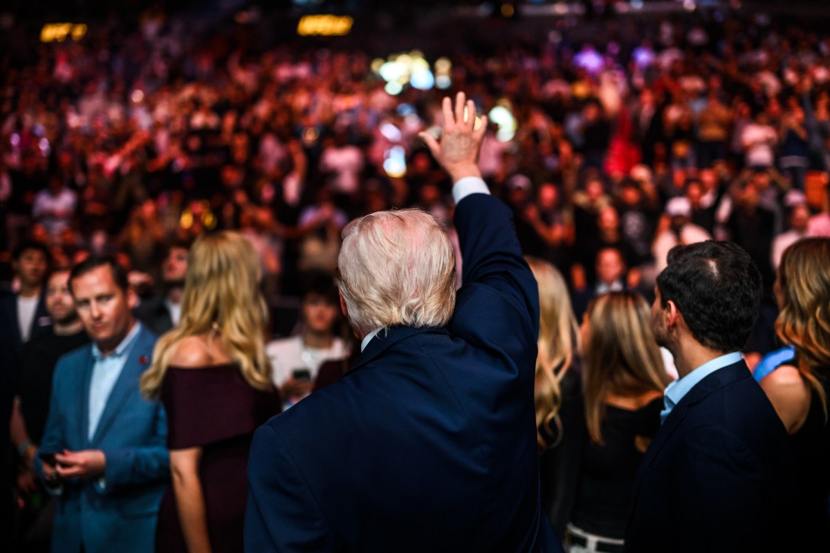 President Donald J. Trump speaks with UFC CEO Dana White backstage at the Kaseya Center in Miami, Florida, before UFC 327, Saturday, April 11, 2026. (Official White House Photo by Daniel Torok)
