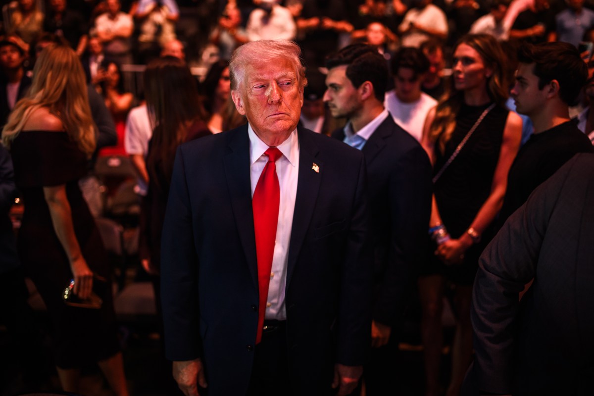 President Donald J. Trump speaks with UFC CEO Dana White backstage at the Kaseya Center in Miami, Florida, before UFC 327, Saturday, April 11, 2026. (Official White House Photo by Daniel Torok)