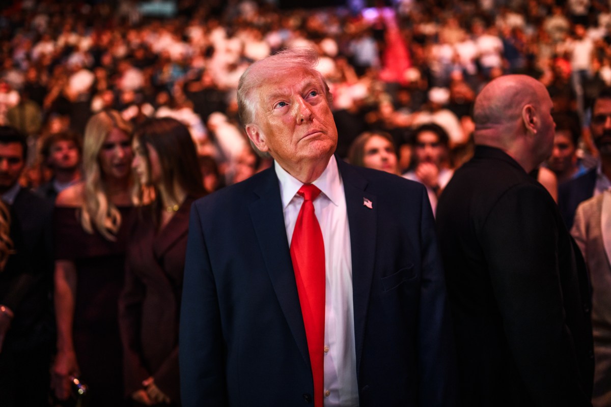 President Donald J. Trump speaks with UFC CEO Dana White backstage at the Kaseya Center in Miami, Florida, before UFC 327, Saturday, April 11, 2026. (Official White House Photo by Daniel Torok)