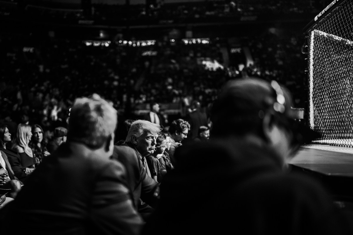 President Donald J. Trump speaks with UFC CEO Dana White backstage at the Kaseya Center in Miami, Florida, before UFC 327, Saturday, April 11, 2026. (Official White House Photo by Daniel Torok)