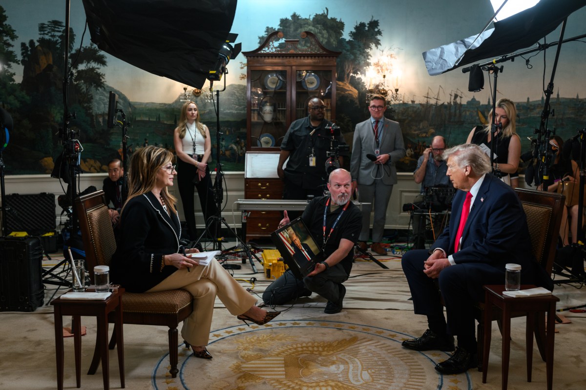 President Donald J. Trump participates in an interview with Fox’s Maria Bartiromo, Tuesday, April 14, 2026, in the Diplomatic Reception Room at the White House. (Official White House Photo by Joyce N. Boghosian)
