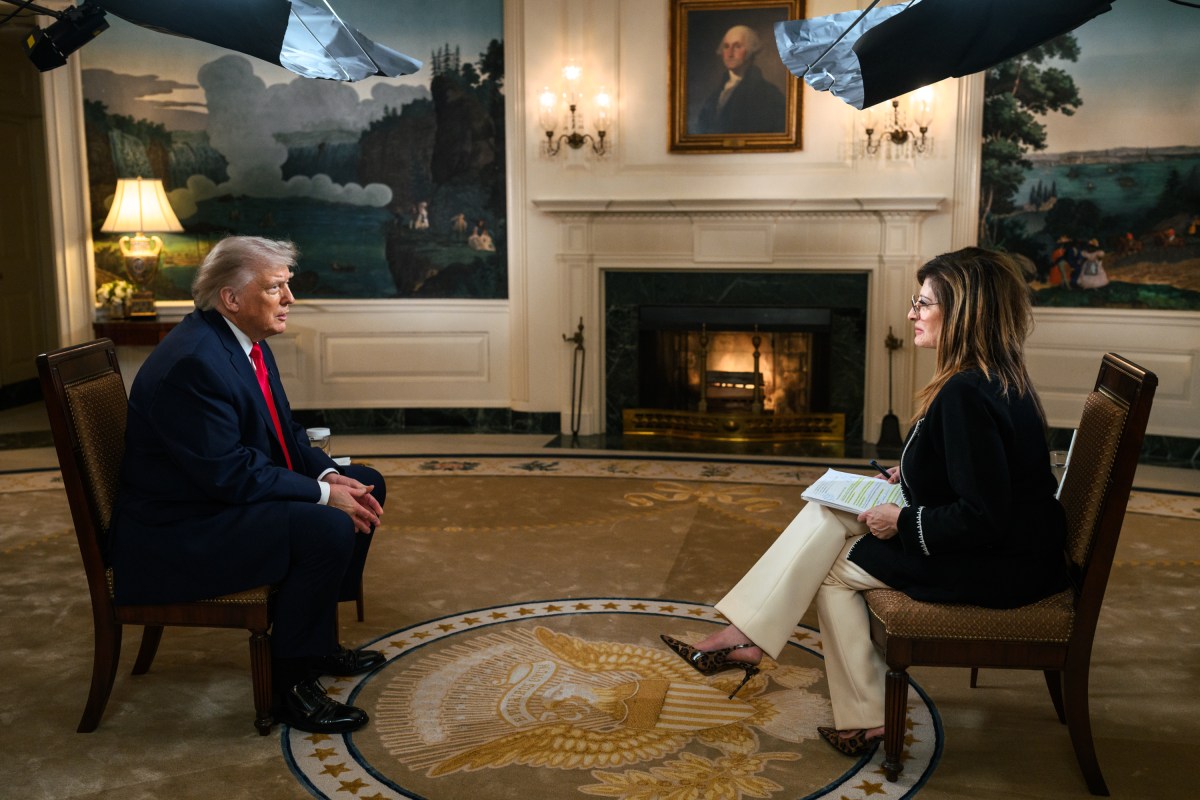 President Donald J. Trump participates in an interview with Fox’s Maria Bartiromo, Tuesday, April 14, 2026, in the Diplomatic Reception Room at the White House. (Official White House Photo by Joyce N. Boghosian)