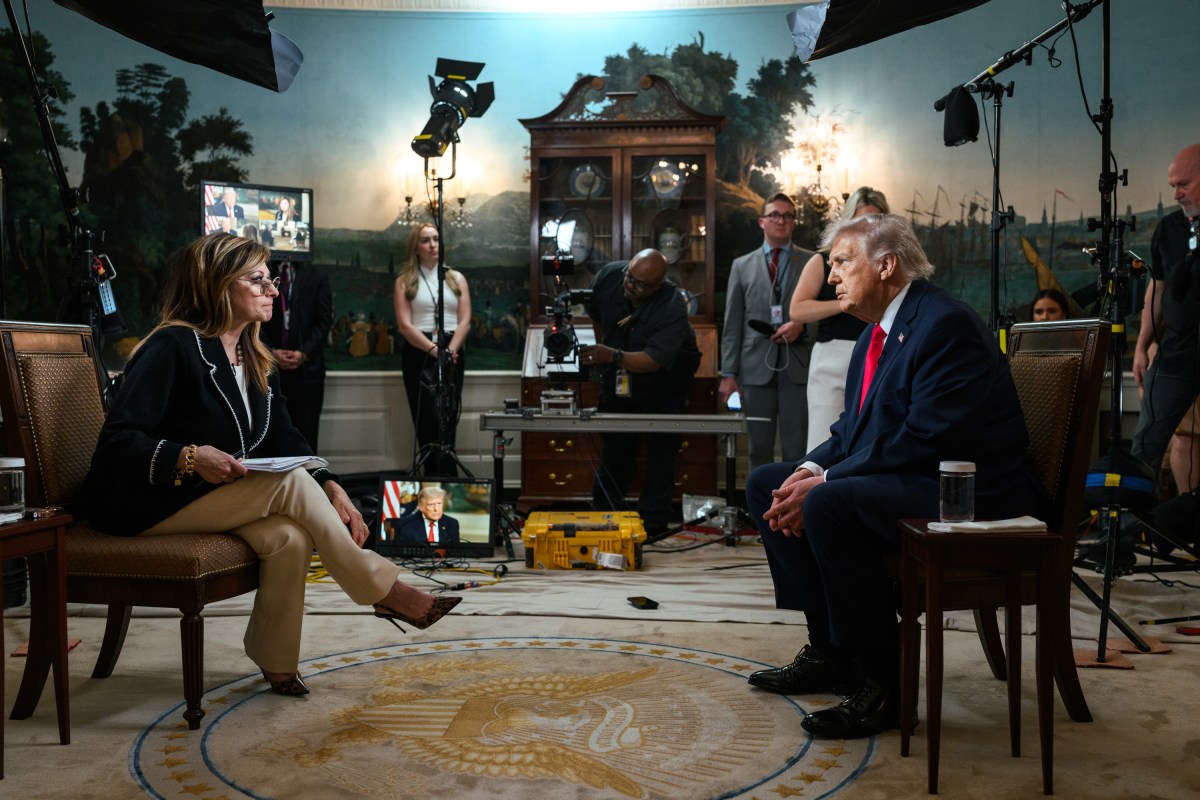 President Donald J. Trump participates in an interview with Fox’s Maria Bartiromo, Tuesday, April 14, 2026, in the Diplomatic Reception Room at the White House. (Official White House Photo by Joyce N. Boghosian)