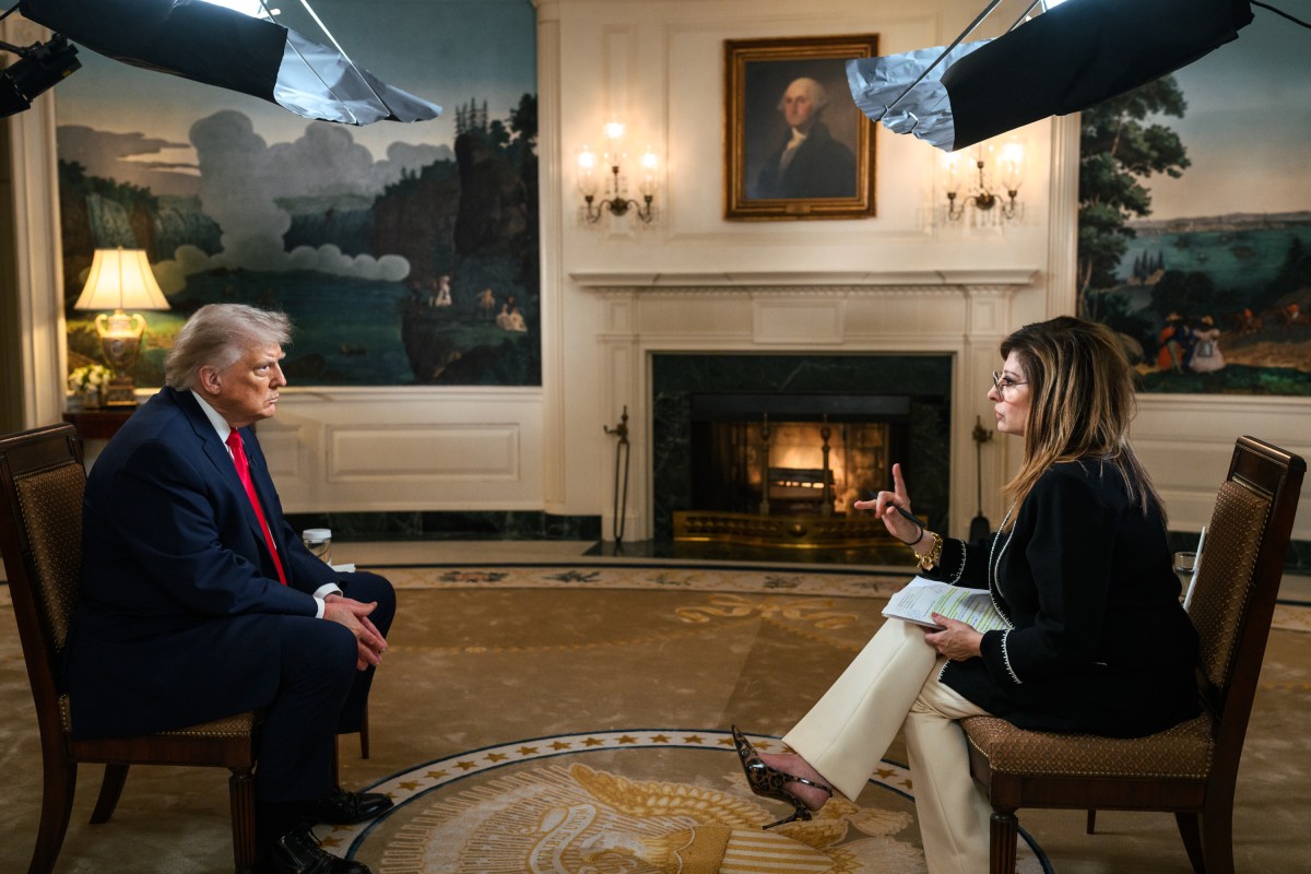President Donald J. Trump participates in an interview with Fox’s Maria Bartiromo, Tuesday, April 14, 2026, in the Diplomatic Reception Room at the White House. (Official White House Photo by Joyce N. Boghosian)
