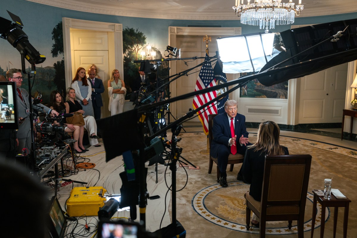 President Donald J. Trump participates in an interview with Fox’s Maria Bartiromo, Tuesday, April 14, 2026, in the Diplomatic Reception Room at the White House. (Official White House Photo by Joyce N. Boghosian)
