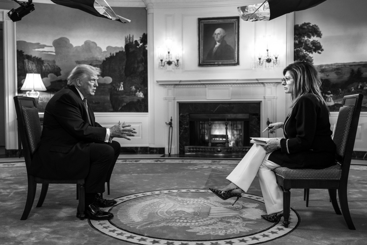 President Donald J. Trump participates in an interview with Fox’s Maria Bartiromo, Tuesday, April 14, 2026, in the Diplomatic Reception Room at the White House. (Official White House Photo by Joyce N. Boghosian)