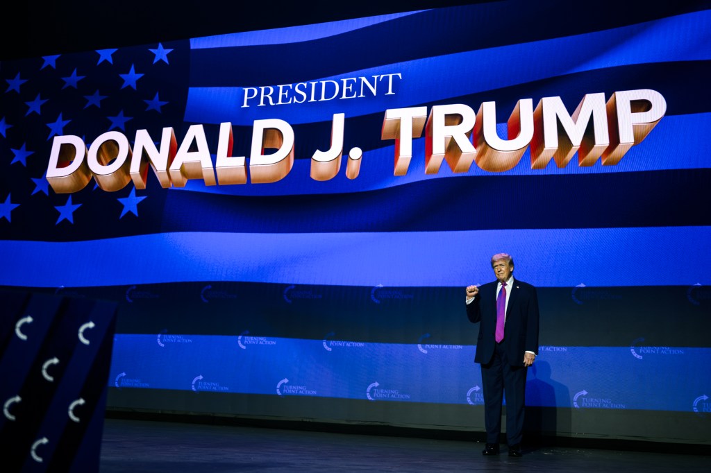 President Donald J. Trump arrives on stage to deliver remarks at a Turning Point USA event at Dream City Church in Phoenix, Arizona on Friday, April 17, 2026. (Official White House Photo by Daniel Torok)
