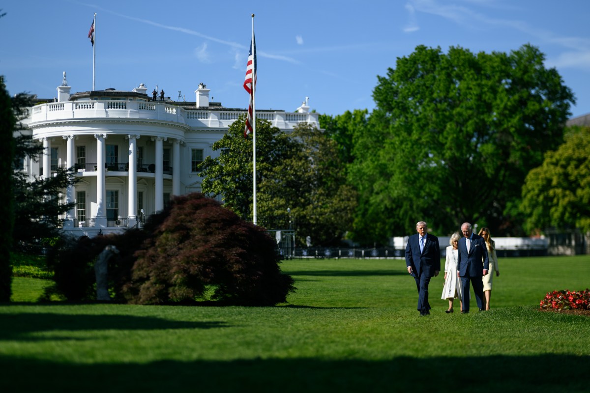 President Donald J. Trump, First Lady Melania Trump, and King Charles III and Queen Camilla of the U.K. visit the White House beehives on the South Grounds, Monday, April 27, 2026. (Official White House Photo by Daniel Torok)
