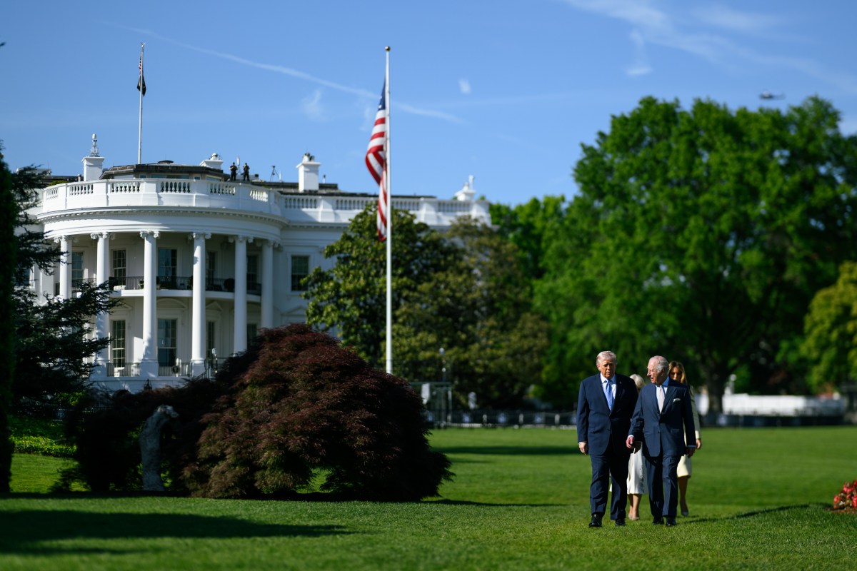 President Donald J. Trump, First Lady Melania Trump, and King Charles III and Queen Camilla of the U.K. visit the White House beehives on the South Grounds, Monday, April 27, 2026. (Official White House Photo by Daniel Torok)