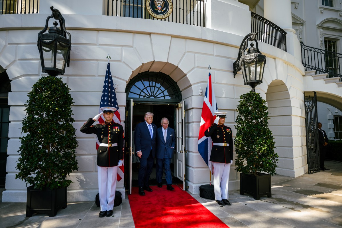 President Donald J. Trump, First Lady Melania Trump, and King Charles III and Queen Camilla of the U.K. leave tea in the Green Room to visit the White House beehives on the South Grounds, Monday, April 27, 2026.(Official White House Photo by Joyce N. Boghosian)