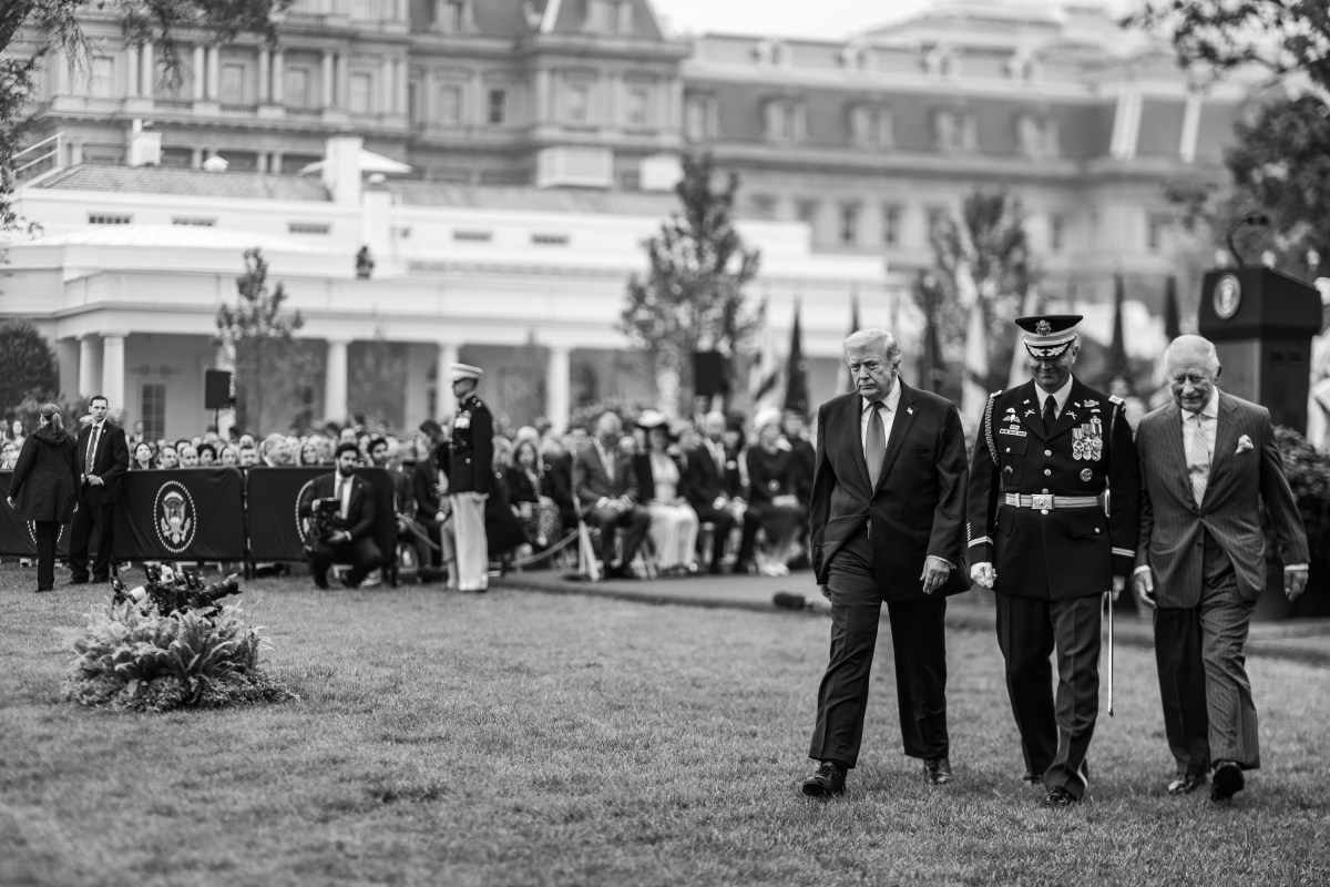 President Donald J. Trump and King Charles III review the troops during a State Arrival ceremony on the South Lawn of the White House, Tuesday, April 28, 2026. (Official White House Photo by Daniel Torok)
