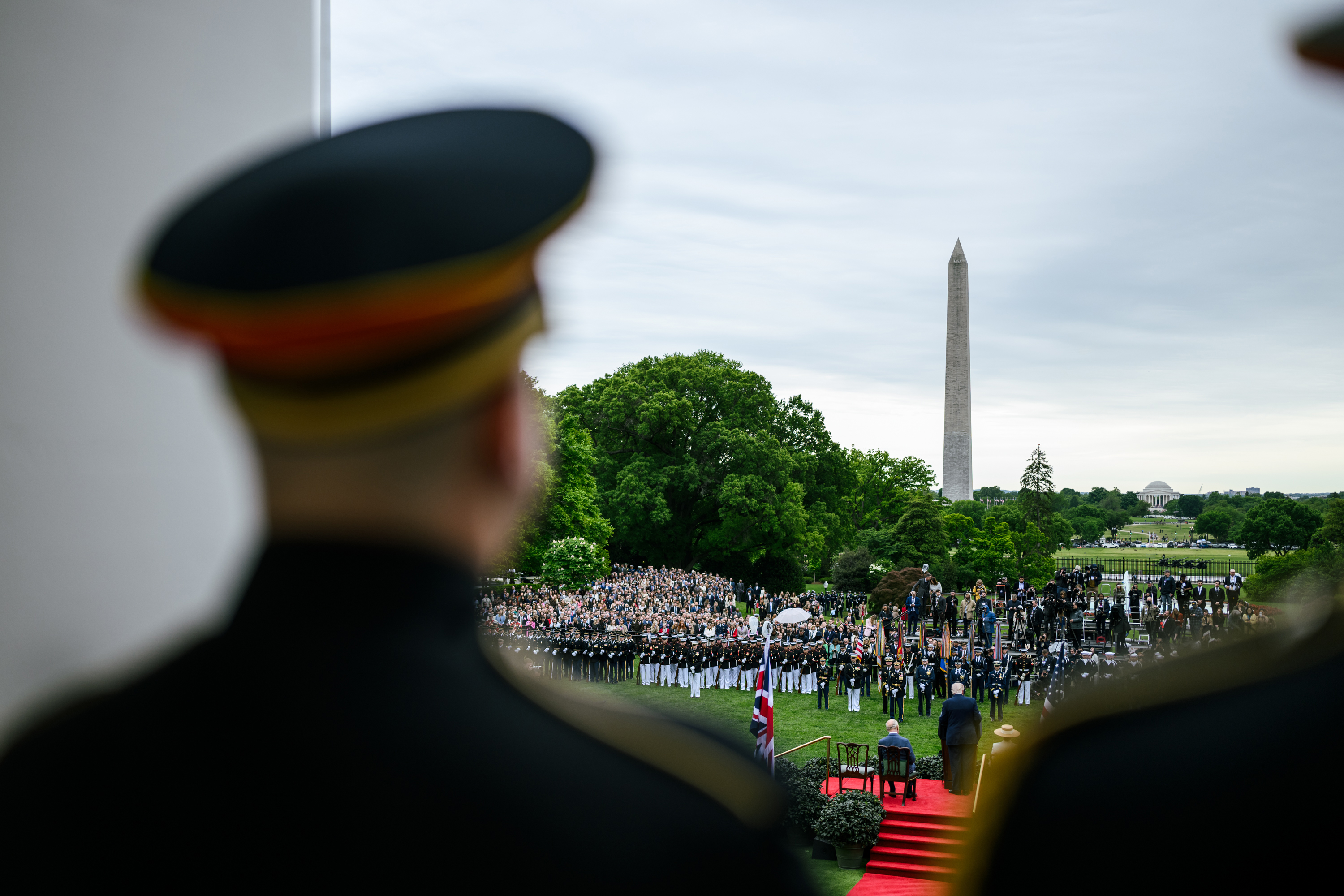 President Donald J. Trump delivers remarks during a State Arrival ceremony for King Charles III and Queen Camilla of the U.K., Tuesday, April 28, 2026, on the South Lawn of the White House. (Official White House Photo by Daniel Torok)