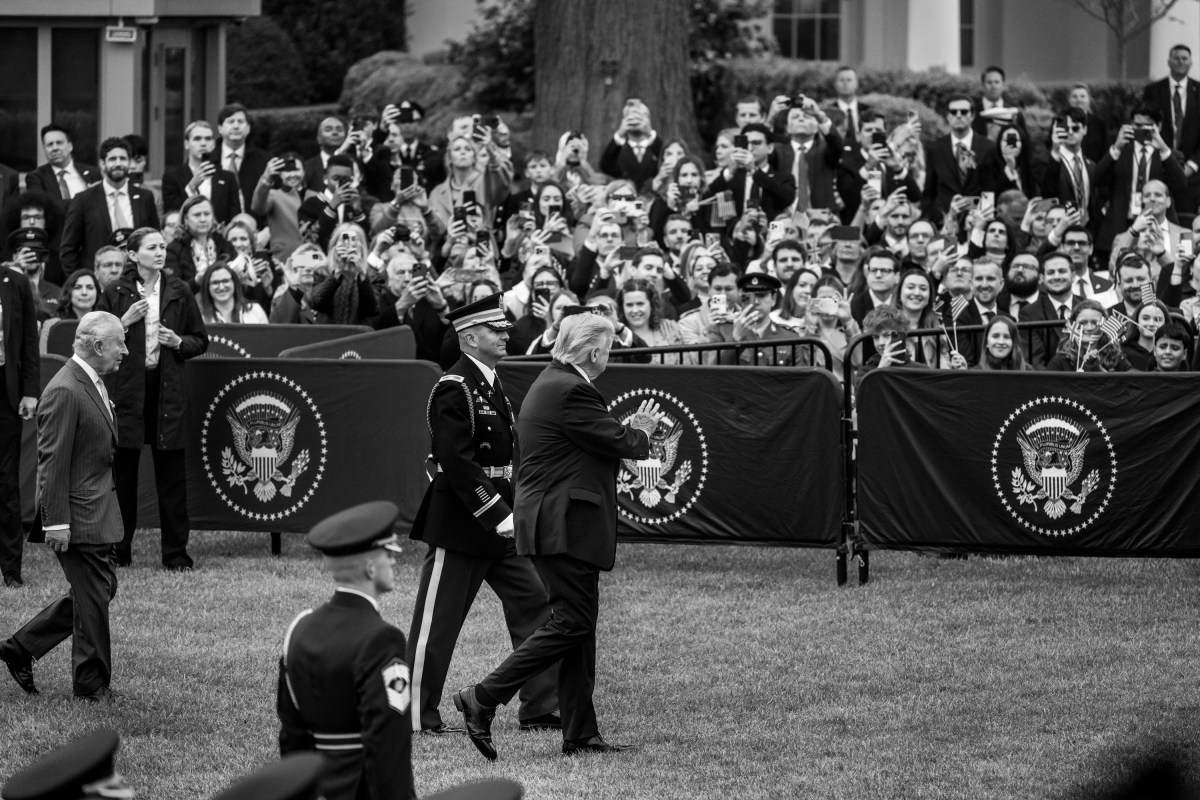 President Donald J. Trump and First Lady Melania Trump greet King Charles III and Queen Camilla of the United Kingdom at the South Portico during a State Arrival ceremony, Tuesday, April 28, 2026. (Official White House Photo by Joyce N. Boghosian)