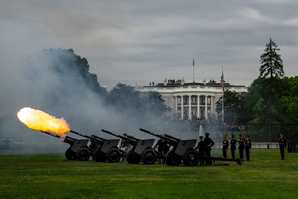 A military flyover takes place during the State Arrival ceremony for King Charles III and Queen Camilla of the United Kingdom, Tuesday, April 28, 2026, at the White House.(Official White House Photo Juliana Luz)