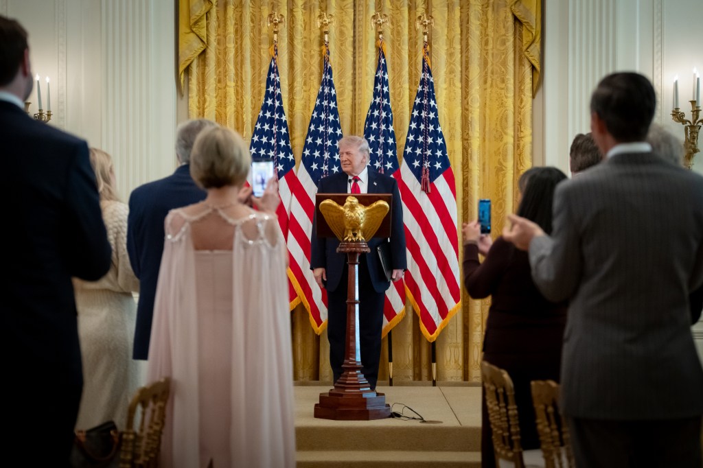 President Donald J. Trump delivers remarks in the East Room of the White House at a Faith Office Easter lunch, Wednesday, April 1, 2026. (Official White House Photo by Emily J. Higgins.)