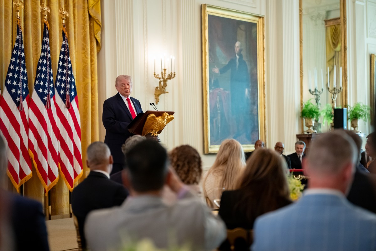 President Donald J. Trump delivers remarks in the East Room of the White House at a Faith Office Easter lunch, Wednesday, April 1, 2026. (Official White House Photo by Emily J. Higgins.)