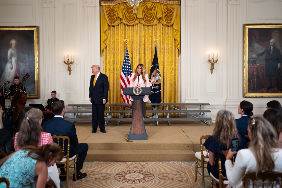 First Lady Melania Trump delivers remarks at a Military Mothers’ Day event, Wednesday, May 6, 2026, in the East Room of the White House. (Official White House Photo by Andrea Hanks)