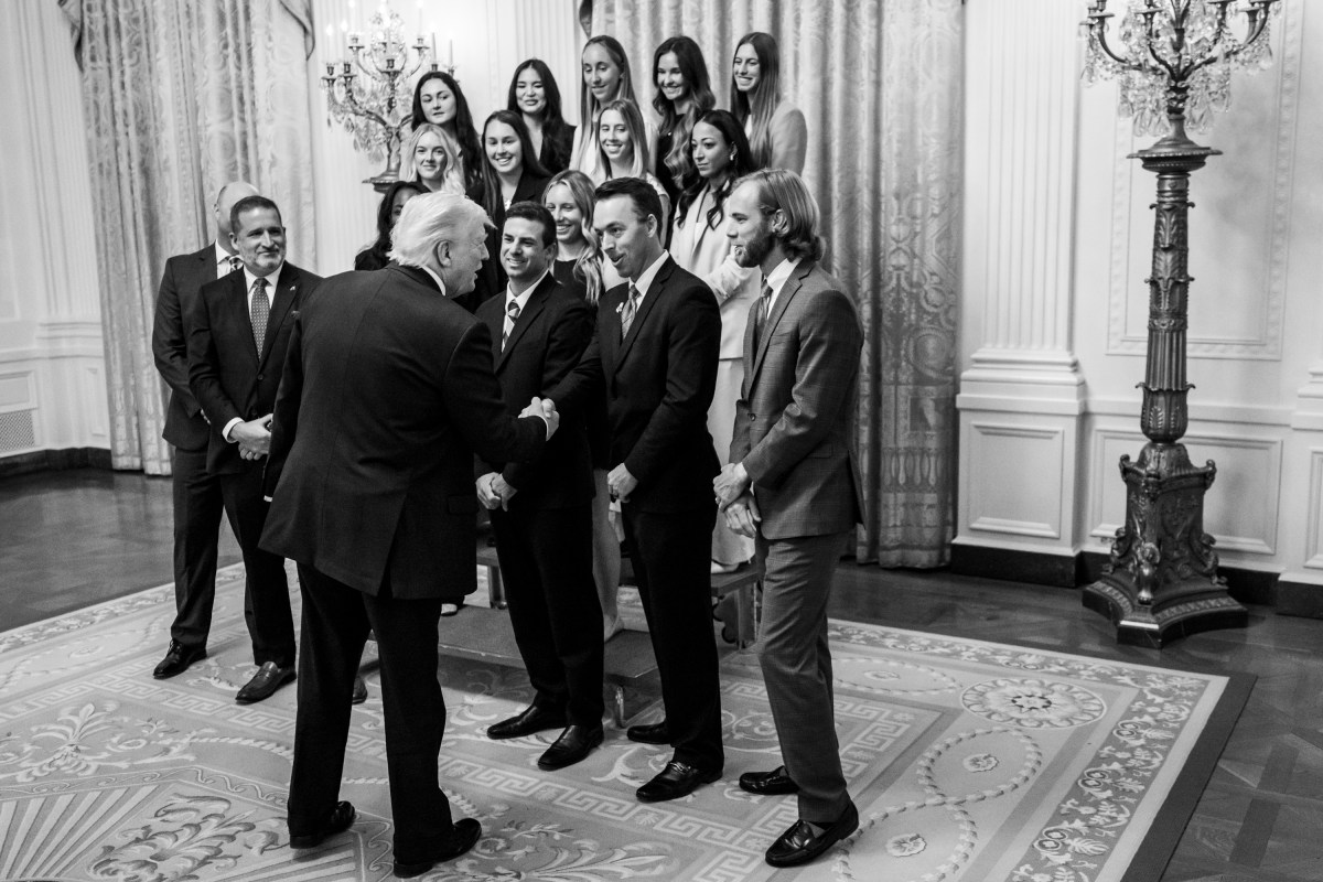 President Donald J. Trump poses with the Georgia Women’s Tennis team in the East Room for NCAA Collegiate National Champions Day at the White House, Tuesday, April 21, 2026. (Official White House Photo by Abe McNatt)