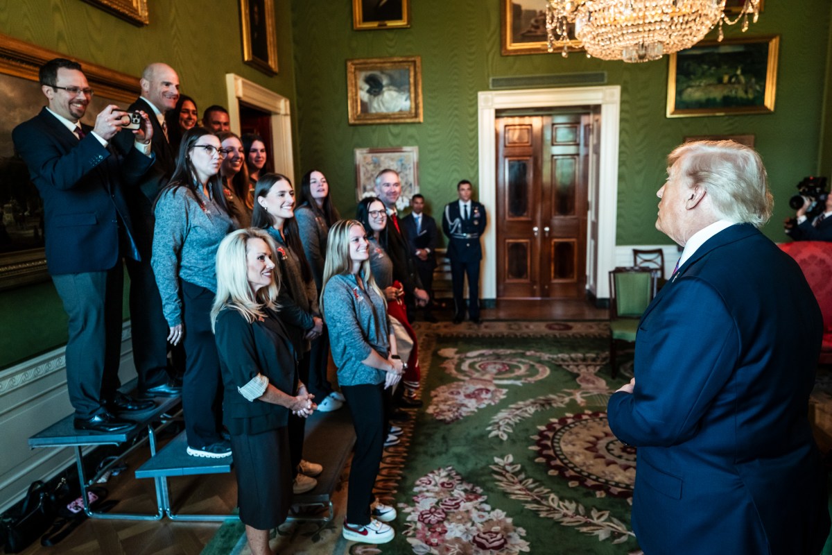 President Donald J. Trump poses with the Youngstown State Women’s Bowling team in the Green Room for NCAA Collegiate National Champions Day at the White House, Tuesday, April 21, 2026. (Official White House Photo by Abe McNatt)