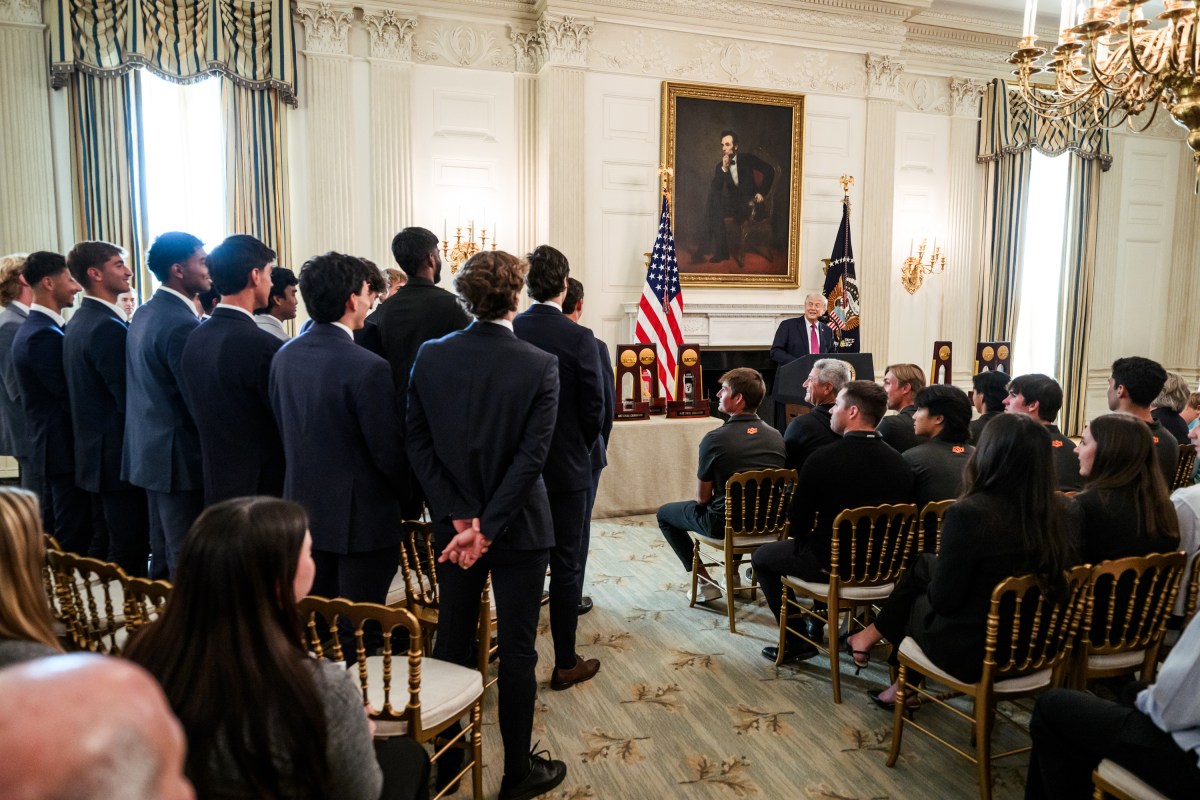 President Donald J. Trump delivers remarks in the State Dining Room for NCAA Collegiate National Champions Day at the White House, Tuesday, April 21, 2026. (Official White House Photo by Daniel Torok)