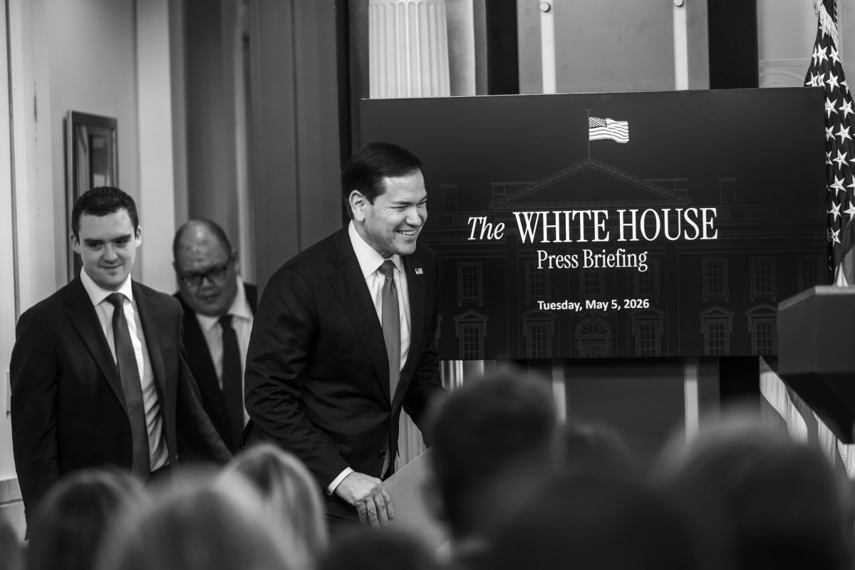 Secretary of State Marco Rubio delivers remarks to members of the media in the James S. Brady Press Briefing Room, Tuesday, May 5, 2026. (Official White House Photo by Molly Riley)
