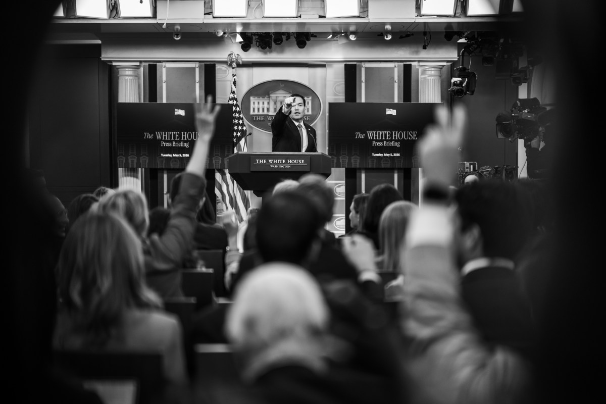 Secretary of State Marco Rubio delivers remarks to members of the media in the James S. Brady Press Briefing Room, Tuesday, May 5, 2026. (Official White House Photo by Molly Riley)