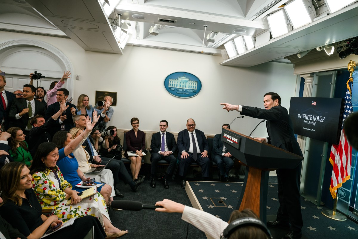 Secretary of State Marco Rubio delivers remarks to members of the media in the James S. Brady Press Briefing Room, Tuesday, May 5, 2026. (Official White House Photo by Molly Riley)