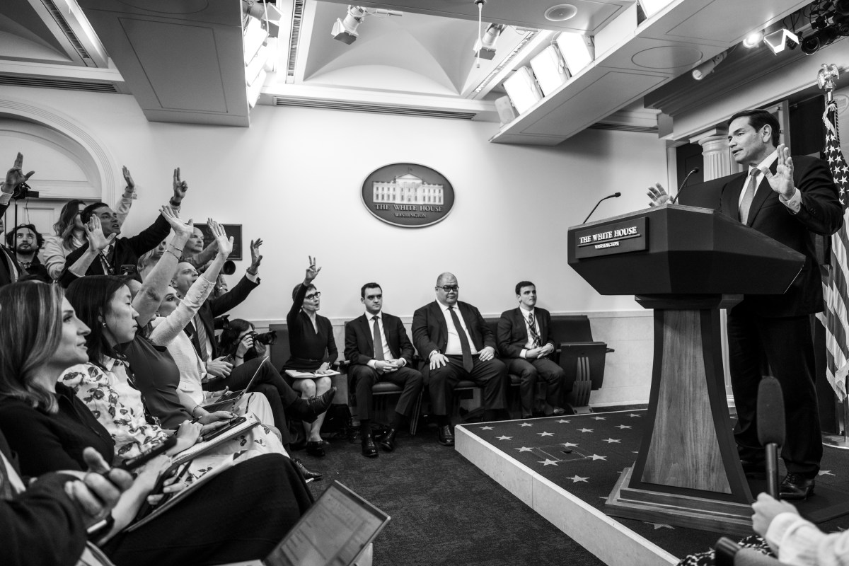 Secretary of State Marco Rubio delivers remarks to members of the media in the James S. Brady Press Briefing Room, Tuesday, May 5, 2026. (Official White House Photo by Molly Riley)