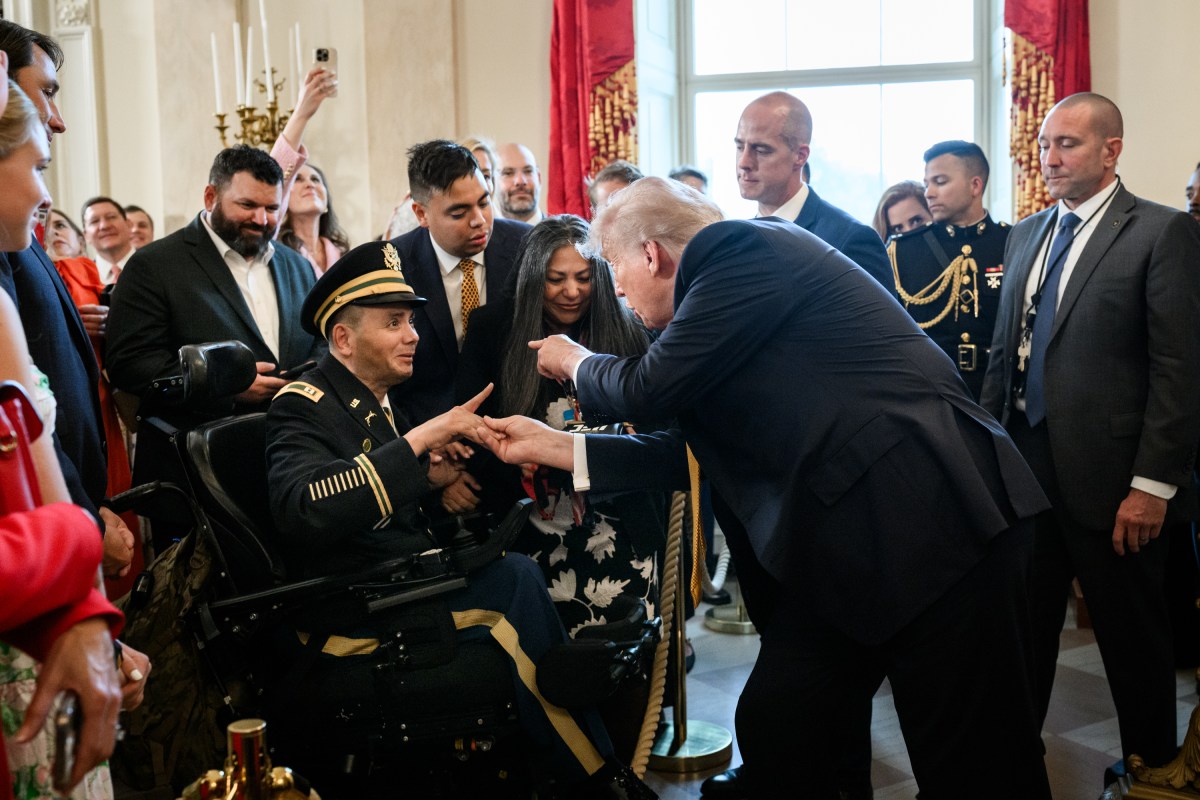 President Donald J. Trump speaks with guests after delivering remarks during a reception on the State Floor for the Trust for the National Mall, Wednesday, May 6, 2026. (Official White House Photo by Joyce N. Boghosian)