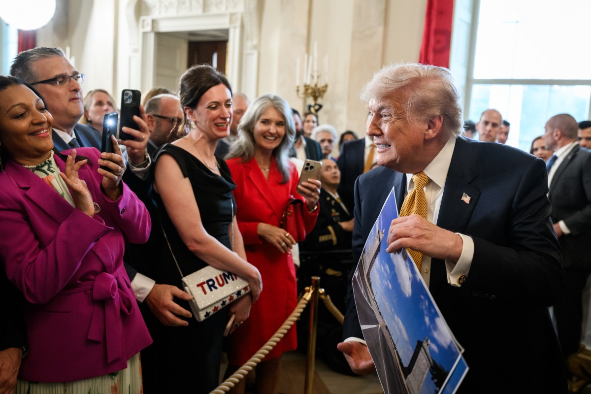 President Donald J. Trump speaks with guests after delivering remarks during a reception on the State Floor for the Trust for the National Mall, Wednesday, May 6, 2026. (Official White House Photo by Joyce N. Boghosian)
