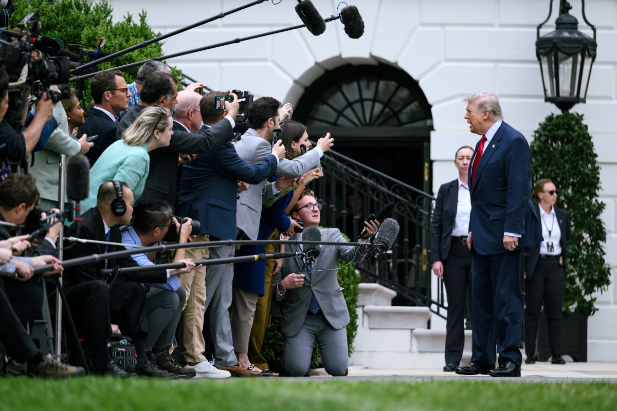 President Donald J. Trump speaks to members of the media before boarding Marine One on the South Lawn of the White House, Friday, May 8, 2026, en route Trump National Golf Club Washington D.C. in Sterling, Virginia. (Official White House Photo by Joyce N. Boghosian)