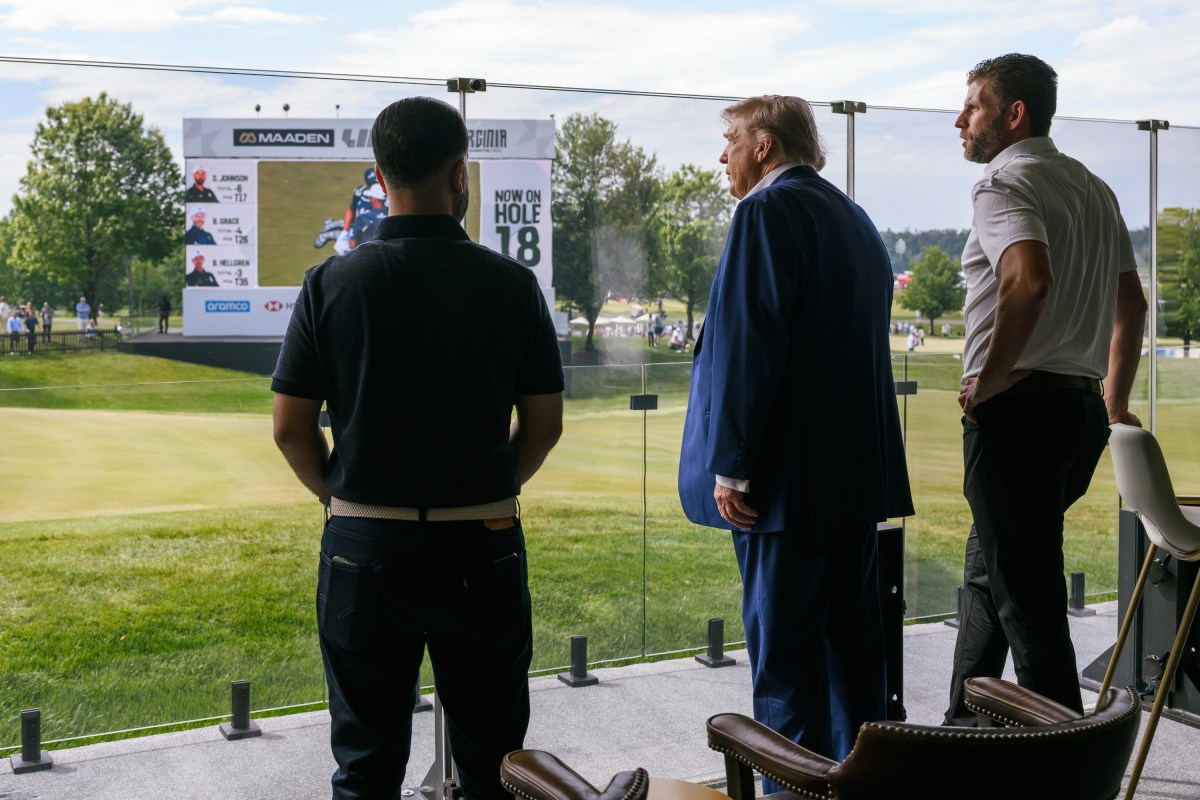 President Donald J. Trump watches the LIV Golf tournament at Trump National Golf Club Washington D.C. in Sterling, Virginia on Saturday, May 9, 2026. (Official White House Photo by Molly Riley)