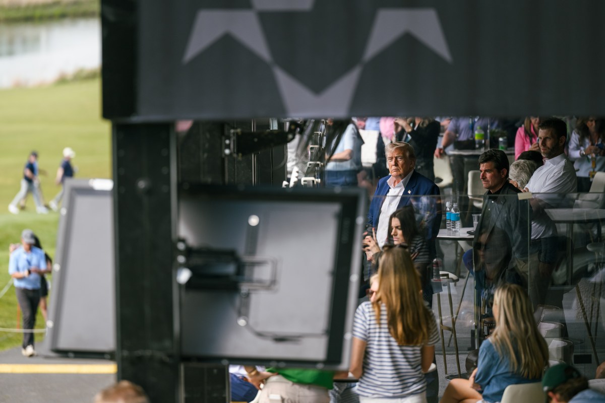 President Donald J. Trump watches the LIV Golf tournament at Trump National Golf Club Washington D.C. in Sterling, Virginia on Saturday, May 9, 2026. (Official White House Photo by Molly Riley)