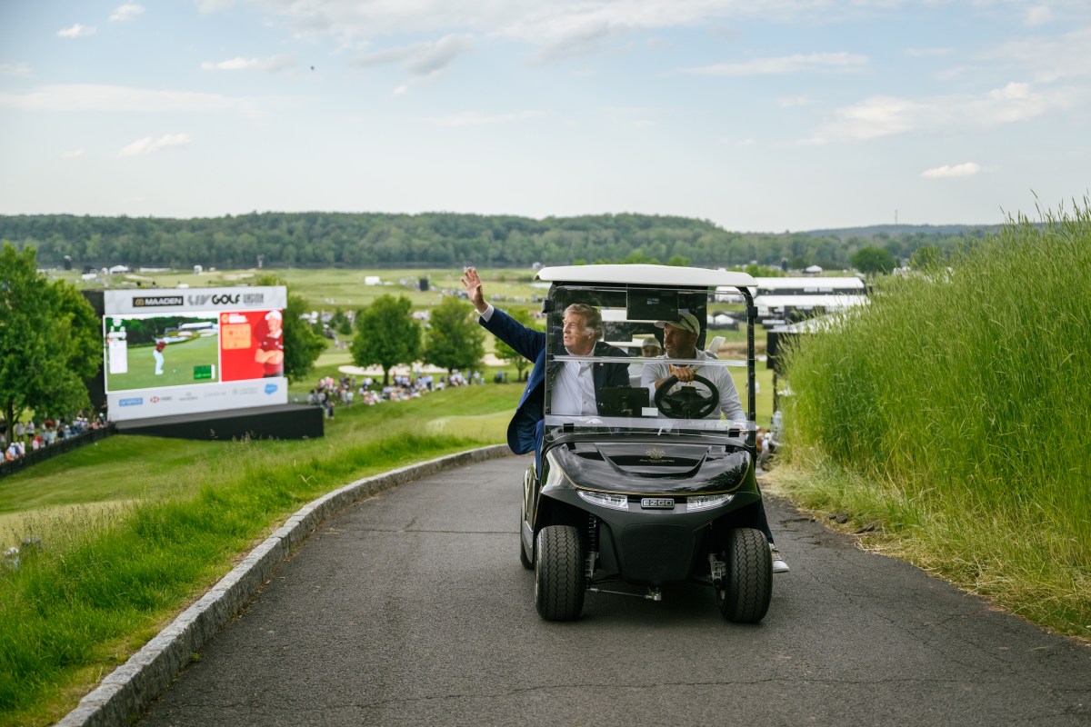 President Donald J. Trump watches the LIV Golf tournament at Trump National Golf Club Washington D.C. in Sterling, Virginia on Saturday, May 9, 2026. (Official White House Photo by Molly Riley)